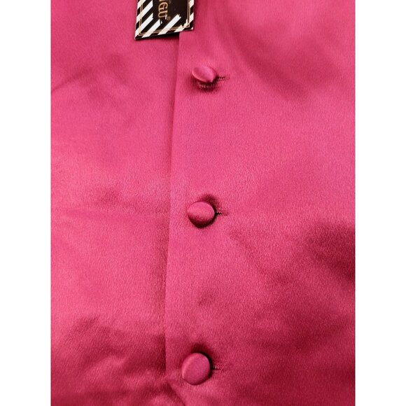 DiBanGu Vest Tie Pocket Square Set Mens XXXL Pink Satin Formal - Picture 9 of 13